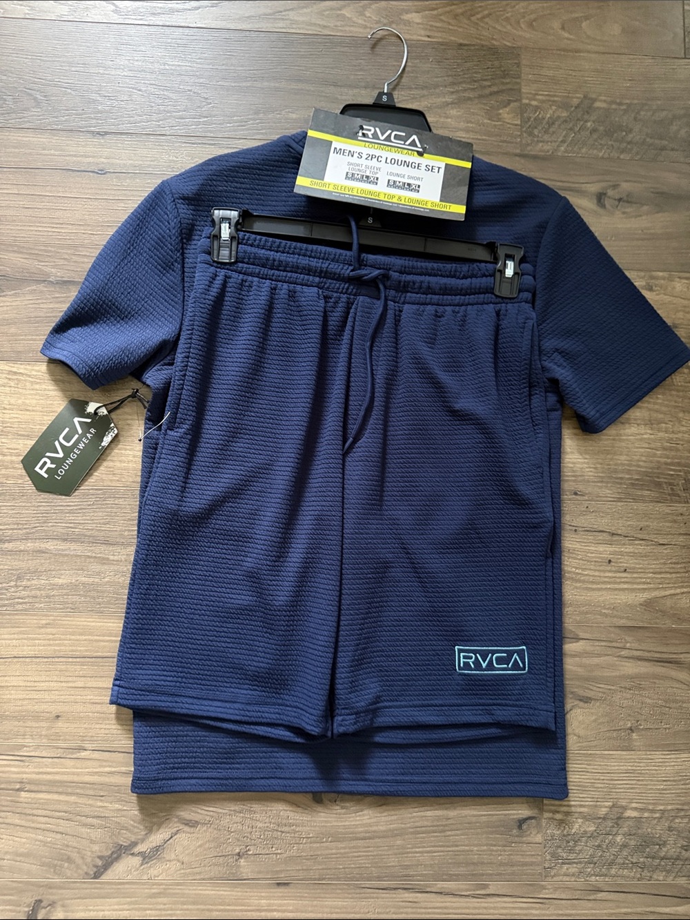 RVCA Navy Athletic Lounge Shorts with Teal Logo Patch